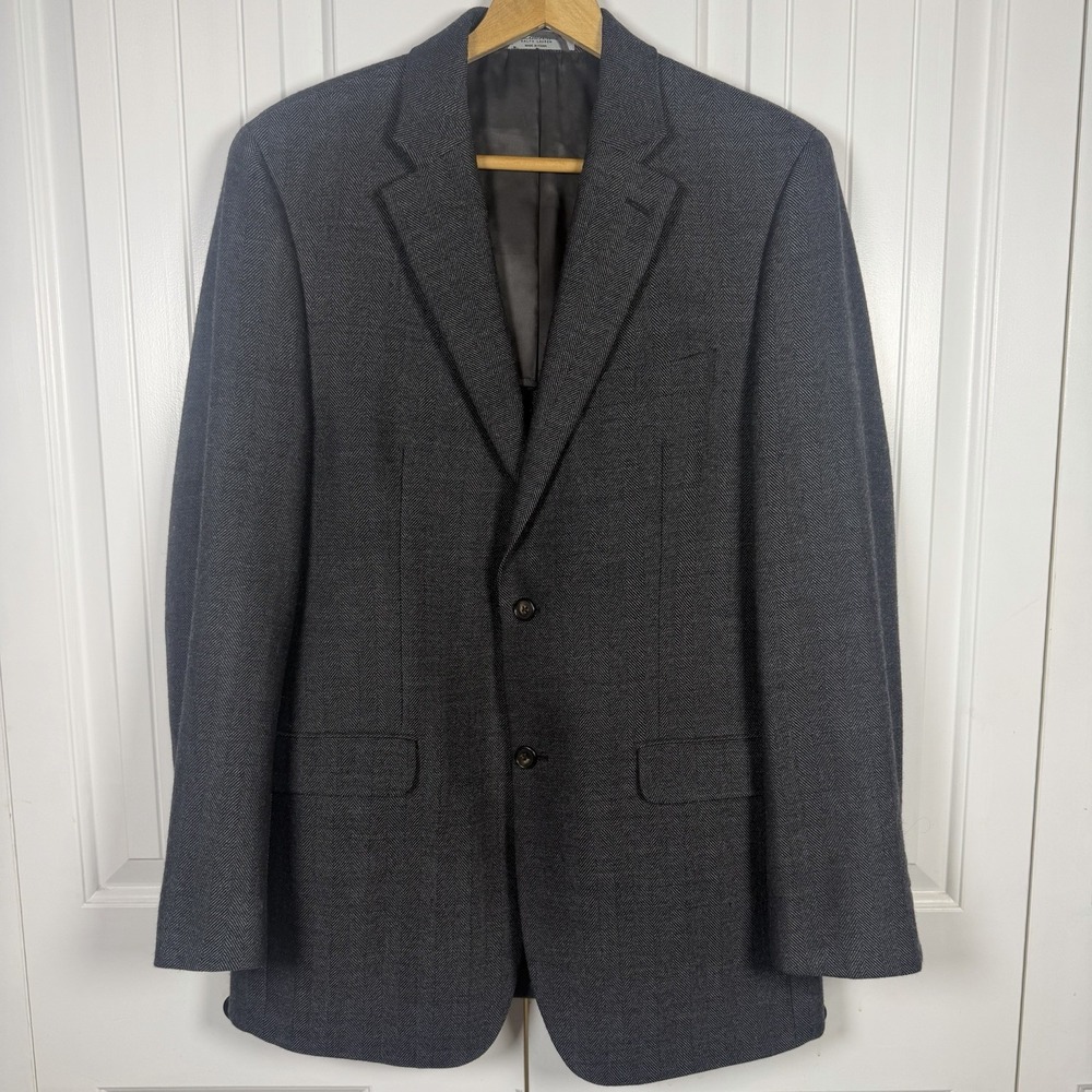 Lauren Ralph Lauren Mens Sport Coat 40L Gray Herringbone Lambs Wool 2Btn Blazer